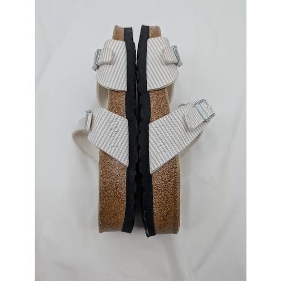Birkenstock Birki's Aziza Sandal White and Gray Stripe Two Strap Buckle 7 EU 38 - Picture 5 of 8